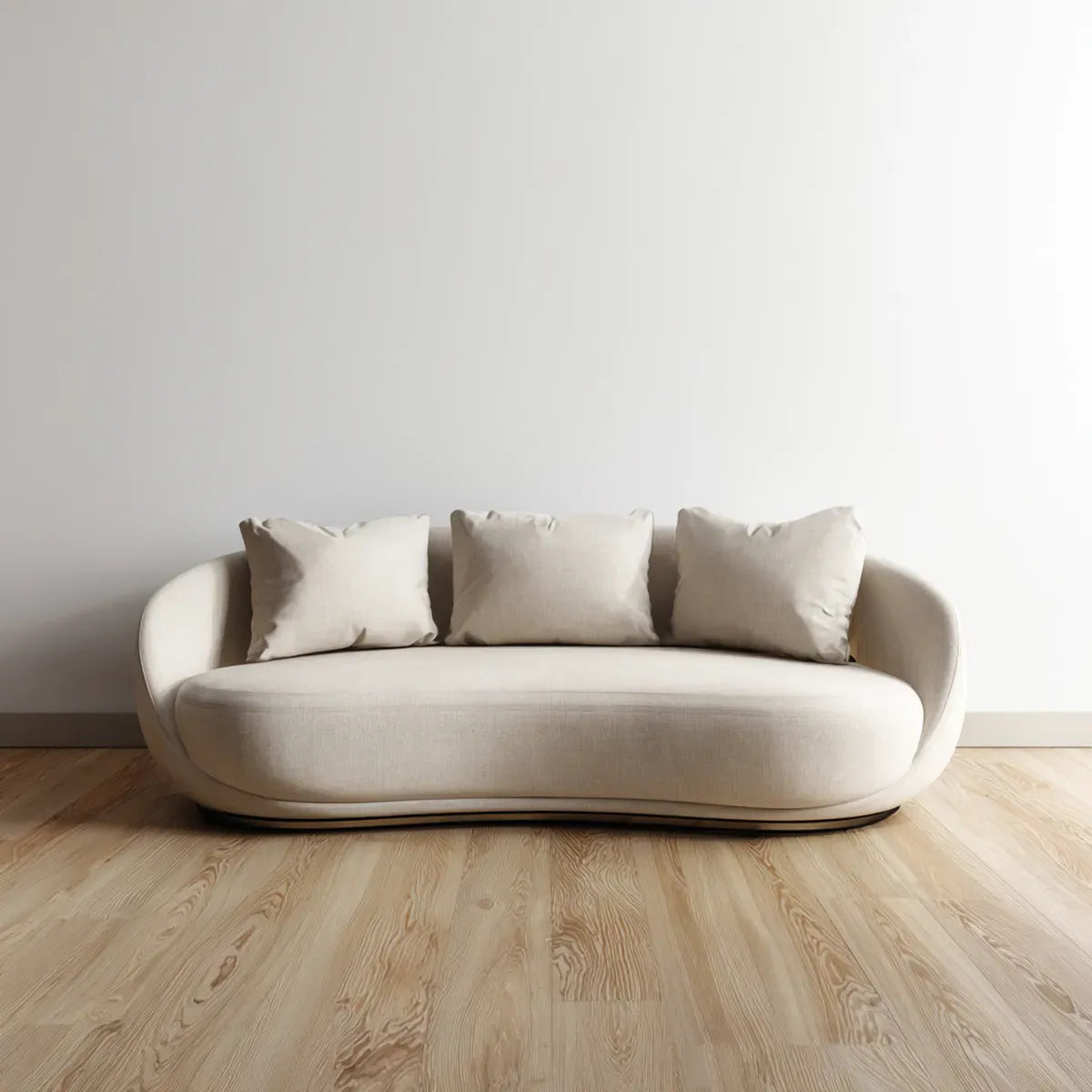 Divano 3 posti crema 220 x 95 x 75 cm in poliestere con forma arrotondata
