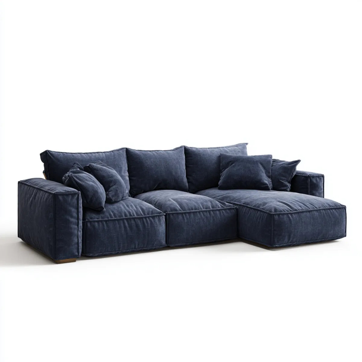 Divano angolare con chaise longue blu navy in poliestere effetto velluto 280 x 170 x 70 cm