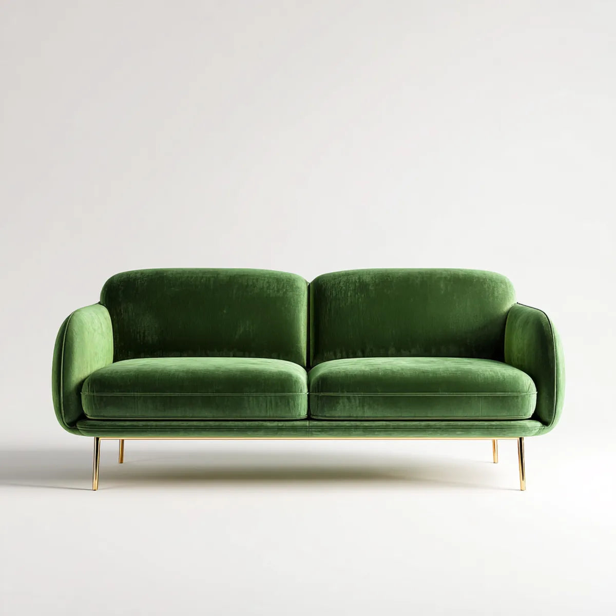 Divano 2 posti verde in velluto di poliestere con gambe in acciaio 160 x 85 x 78 cm rettangolare