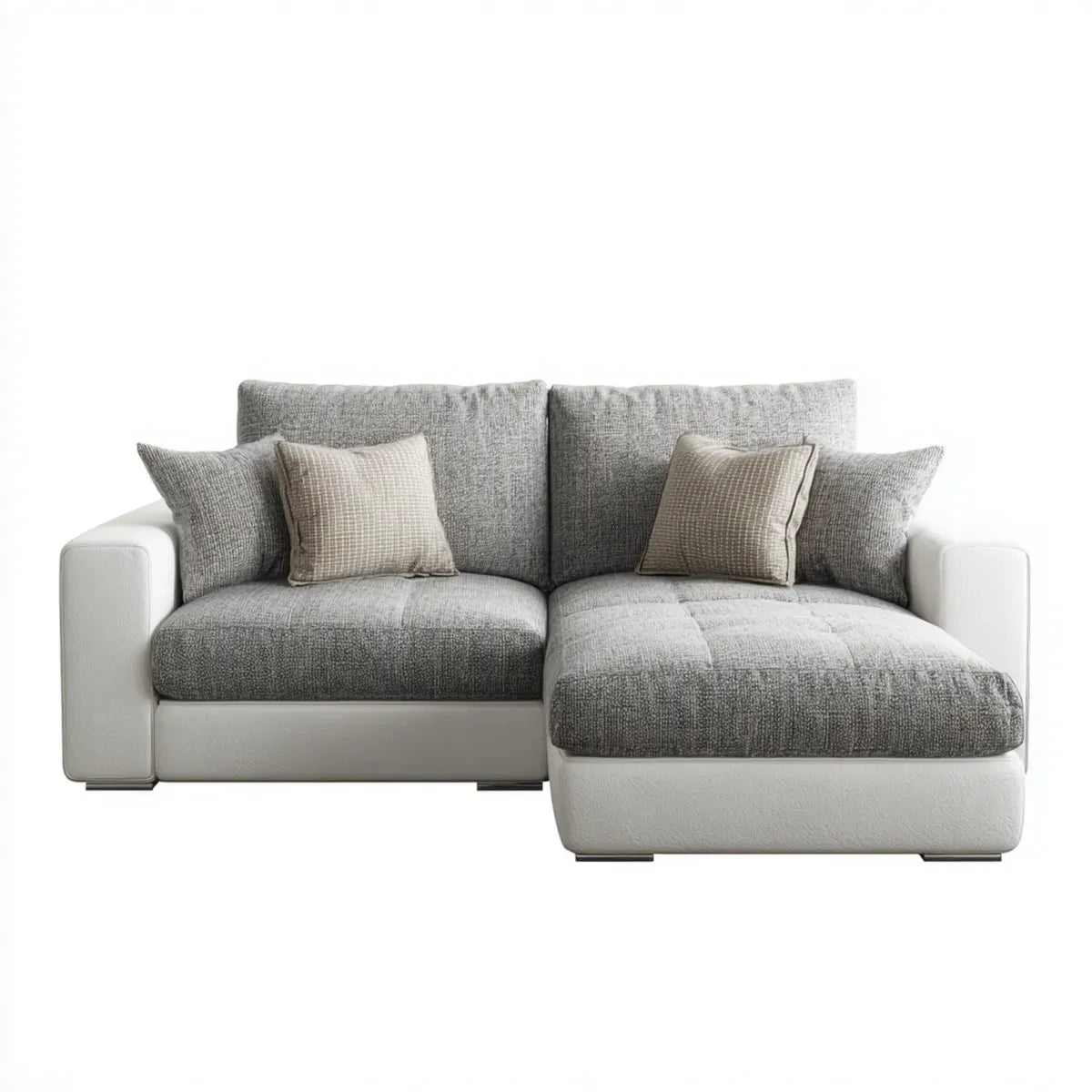 Divano angolare con chaise longue destra grigio e bianco 250 x 160 x 85 cm rivestimento in poliestere e poliuretano forma a L