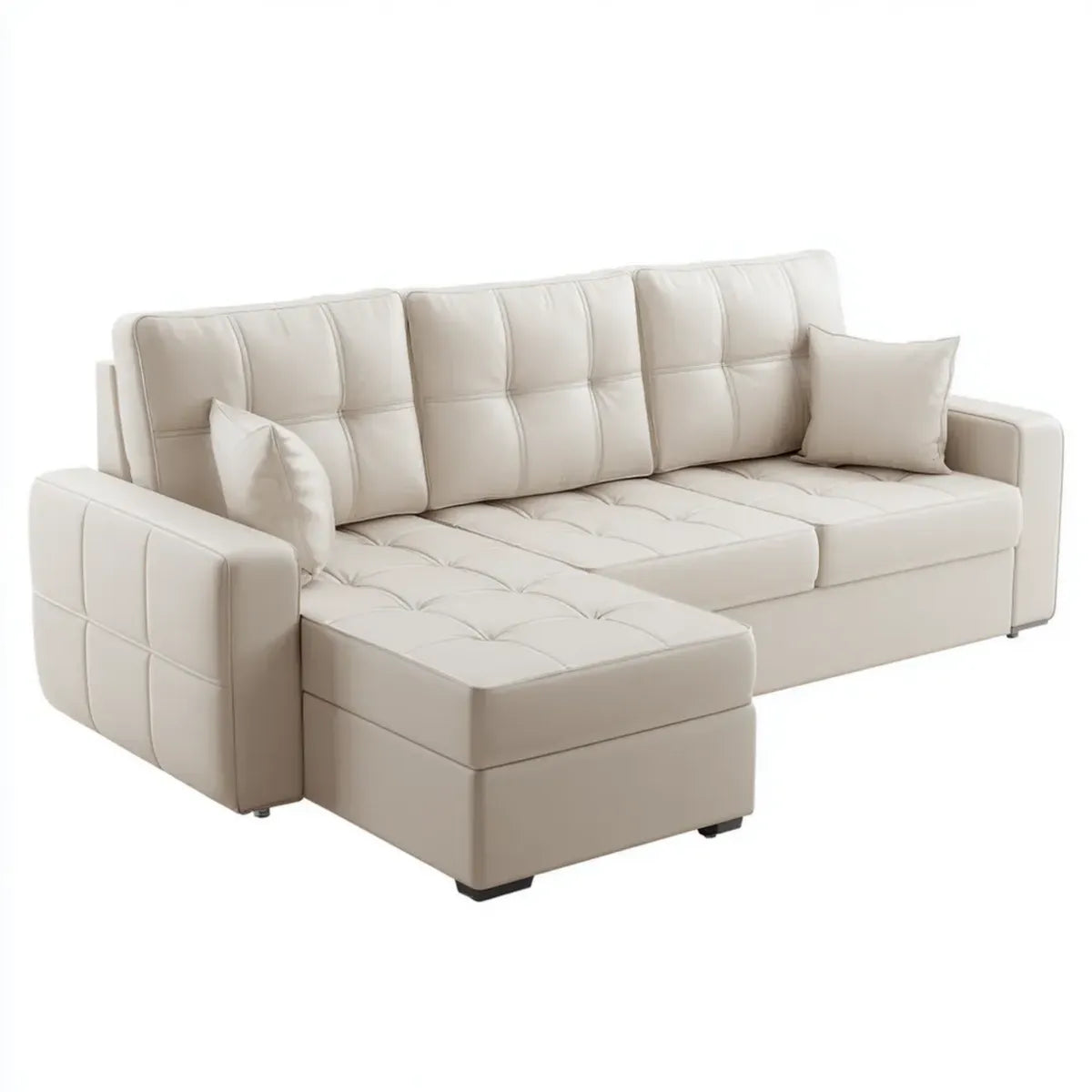 Divano angolare sinistro 3 posti avorio in pelle PU con chaise longue 260 x 160 x 90 cm
