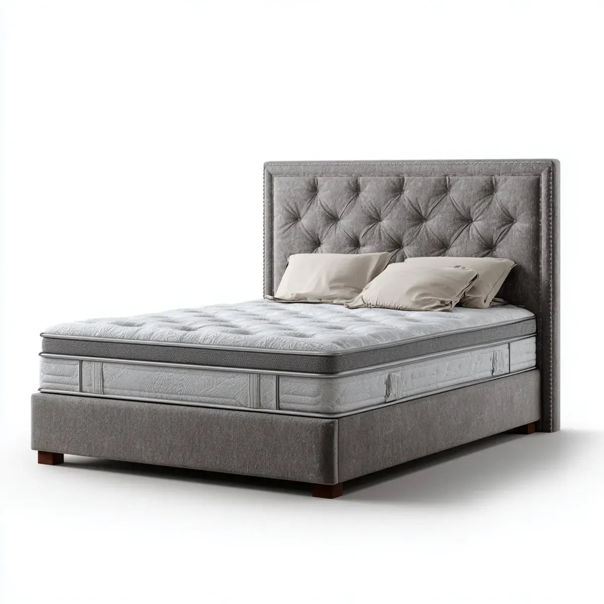 Letto matrimoniale con materasso grigio 160 x 200 cm in poliestere e schiuma poliuretanica rettangolare