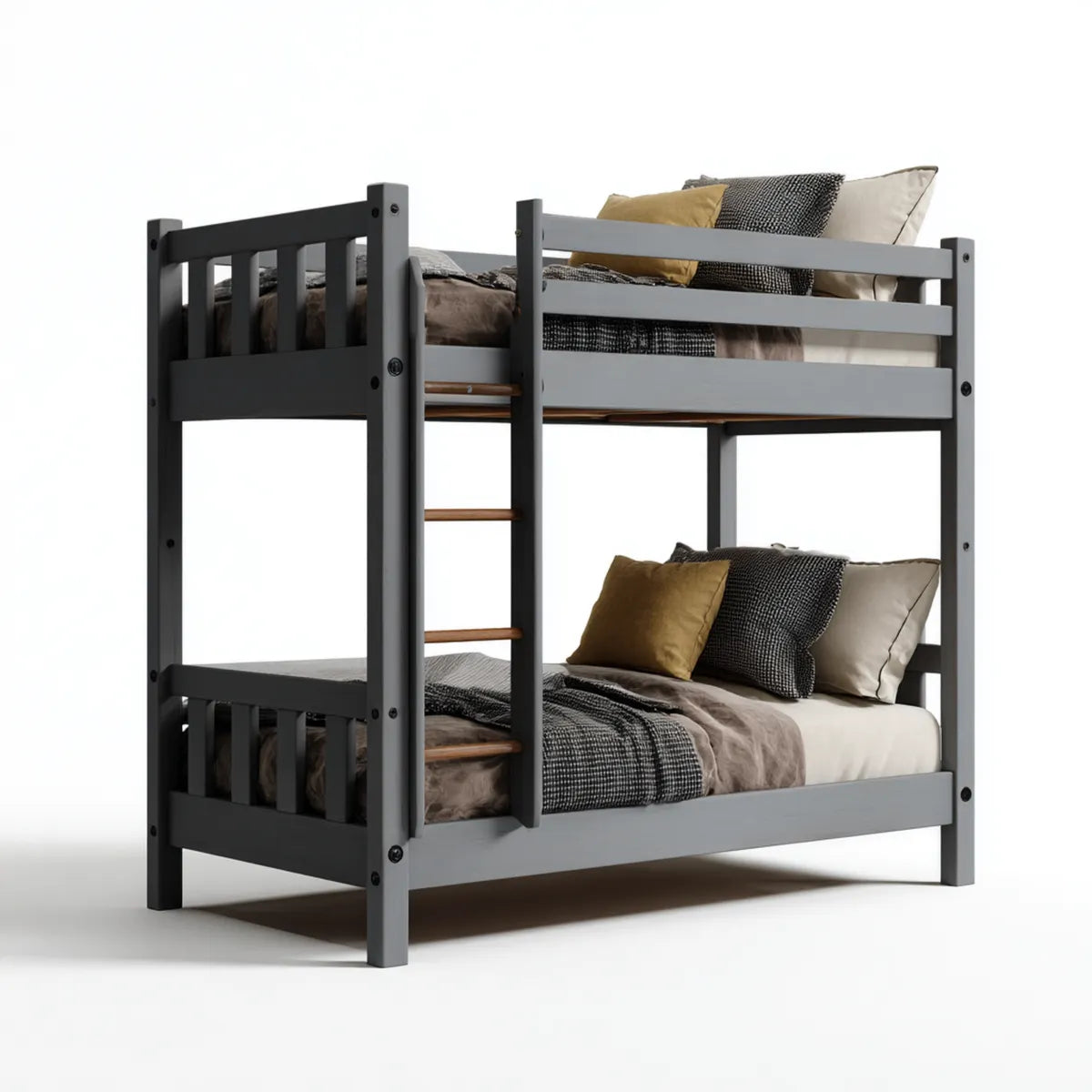 Letto a castello per bambini grigio scuro in legno massello 198 x 98 x 150 cm per materassi 90 x 190 cm