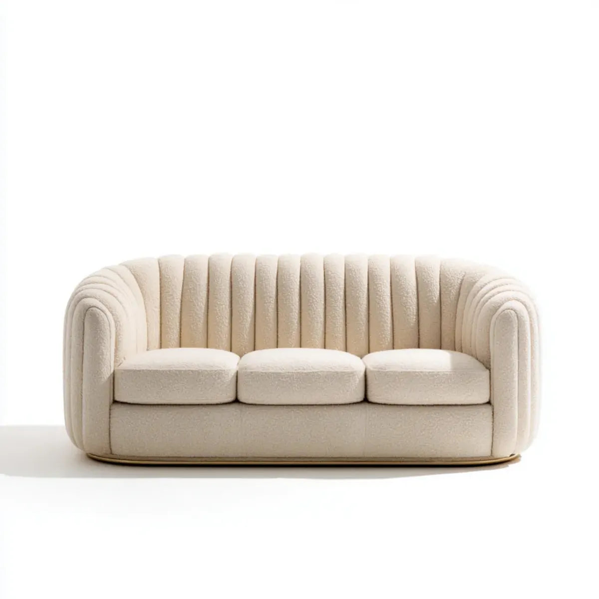 Divano 3 posti curvo avorio 220 x 95 x 75 cm in bouclé di poliestere con struttura in multistrato