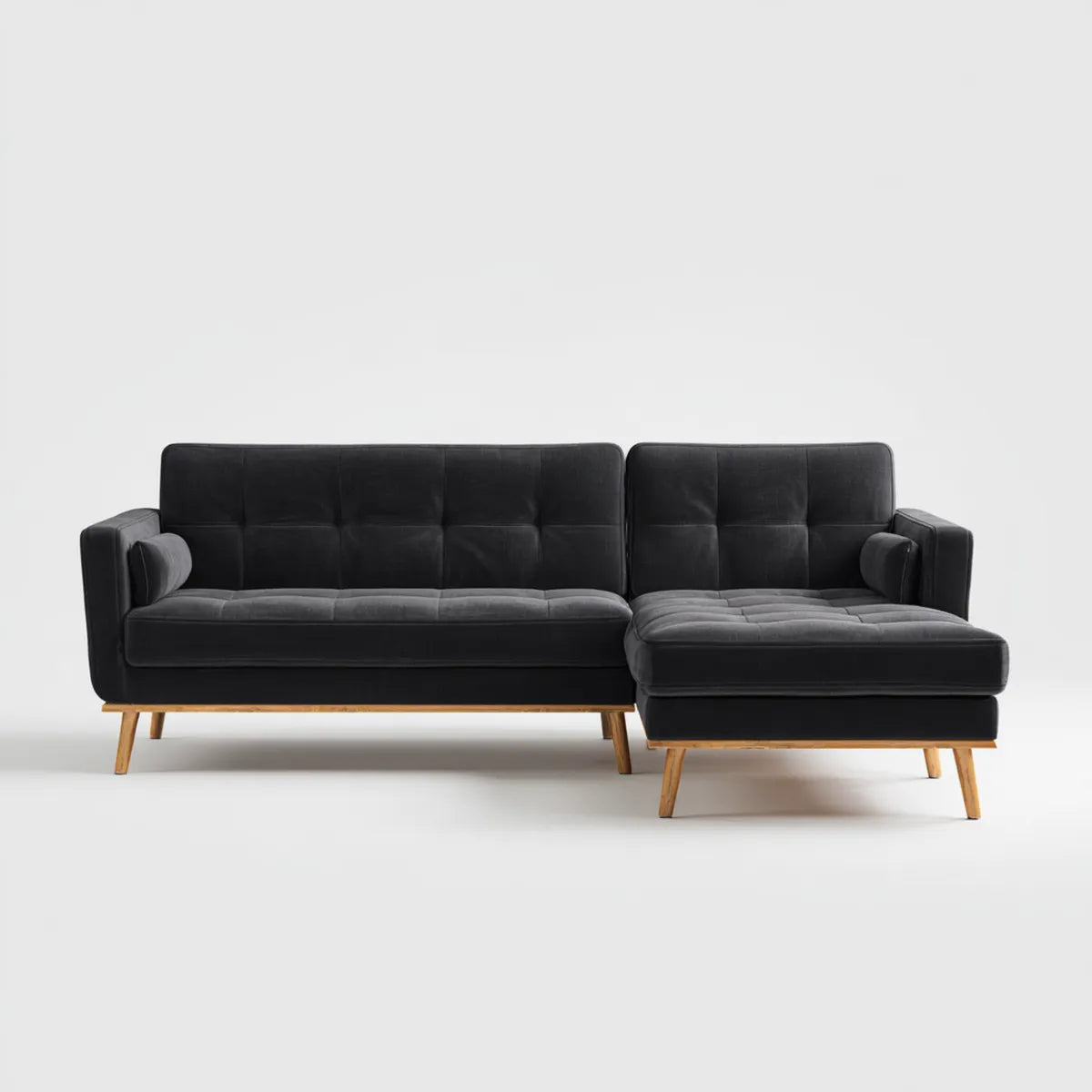 Divano angolare con chaise longue 3 posti nero 250 x 150 x 85 cm in velluto di poliestere forma a L
