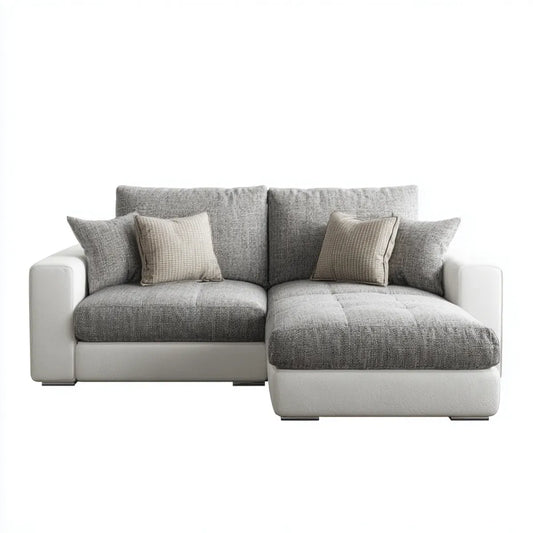 Divano angolare con chaise longue destra grigio e bianco 250 x 160 x 85 cm rivestimento in poliestere e poliuretano forma a L
