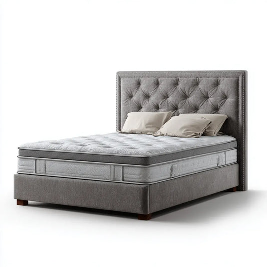Letto matrimoniale con materasso grigio 160 x 200 cm in poliestere e schiuma poliuretanica rettangolare
