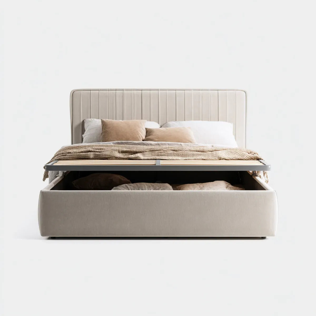 Letto matrimoniale contenitore beige 160 x 200 cm in poliestere rettangolare
