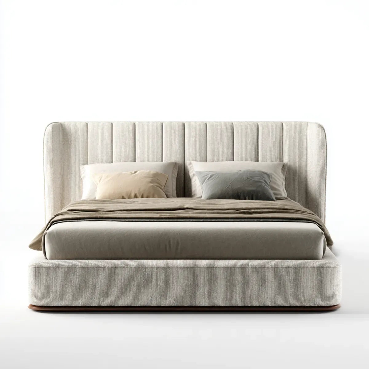 Letto matrimoniale imbottito beige 160 x 200 cm in poliestere rettangolare