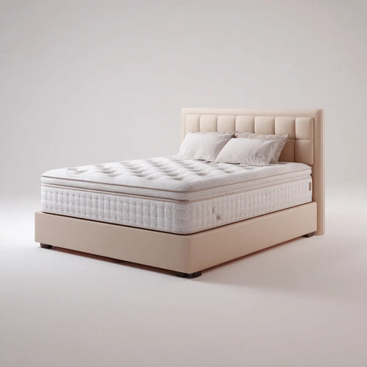 Set letto matrimoniale beige 160 x 200 cm con materasso e testiera rettangolare in pelle sintetica PU