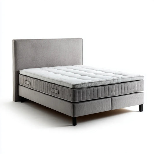 Letto matrimoniale boxspring grigio 160 x 200 cm in velluto di poliestere rettangolare con materasso e topper