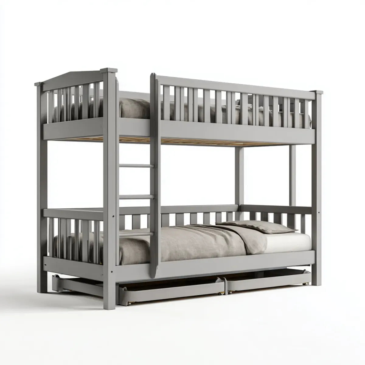 Letto a castello per bambini grigio con due cassetti estraibili in pino massello 205 x 105 x 160 cm
