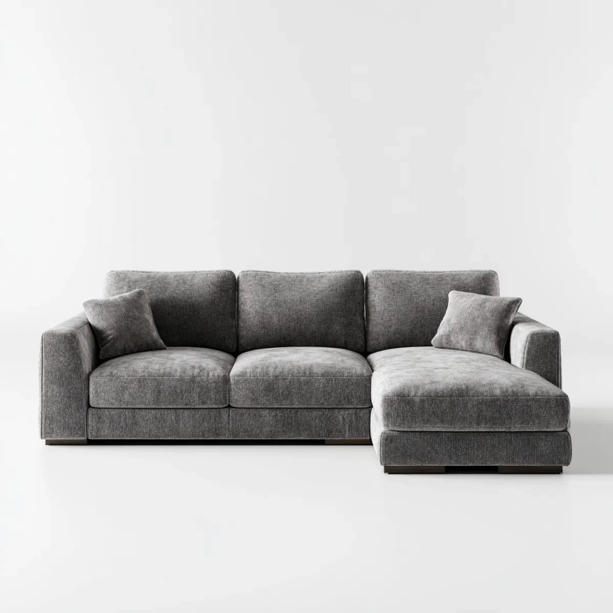 Divano angolare 3 posti grigio con penisola destra in poliestere 280 x 160 x 85 cm