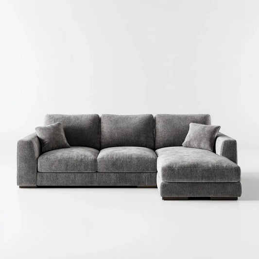 Divano angolare 3 posti grigio con penisola destra in poliestere 280 x 160 x 85 cm
