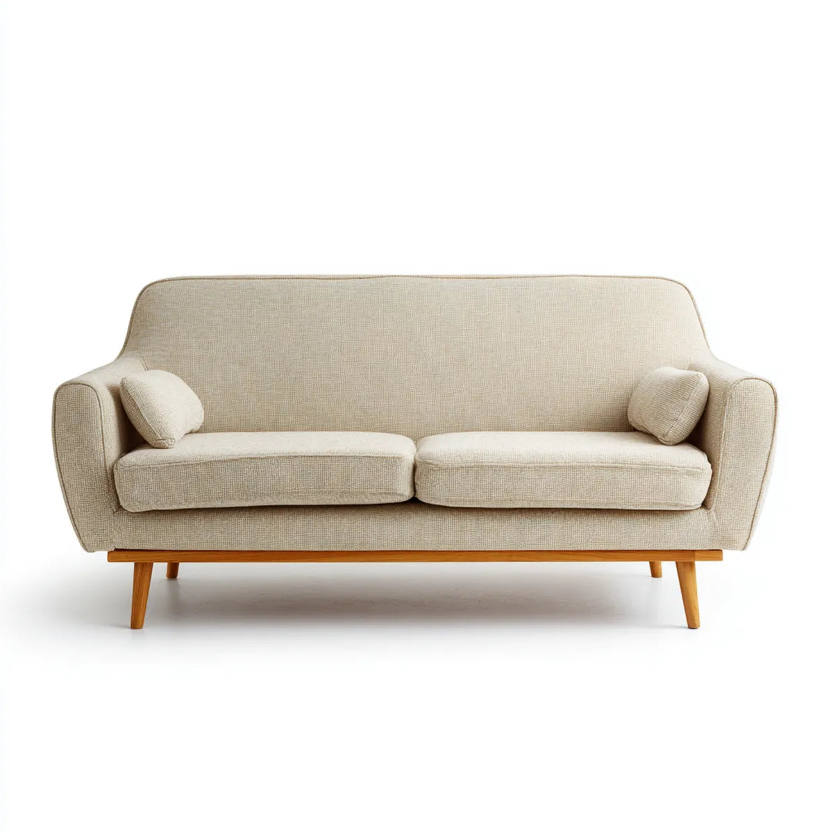 Divano 2 posti beige 180 x 85 x 82 cm in poliestere con gambe in legno massello forma rettangolare