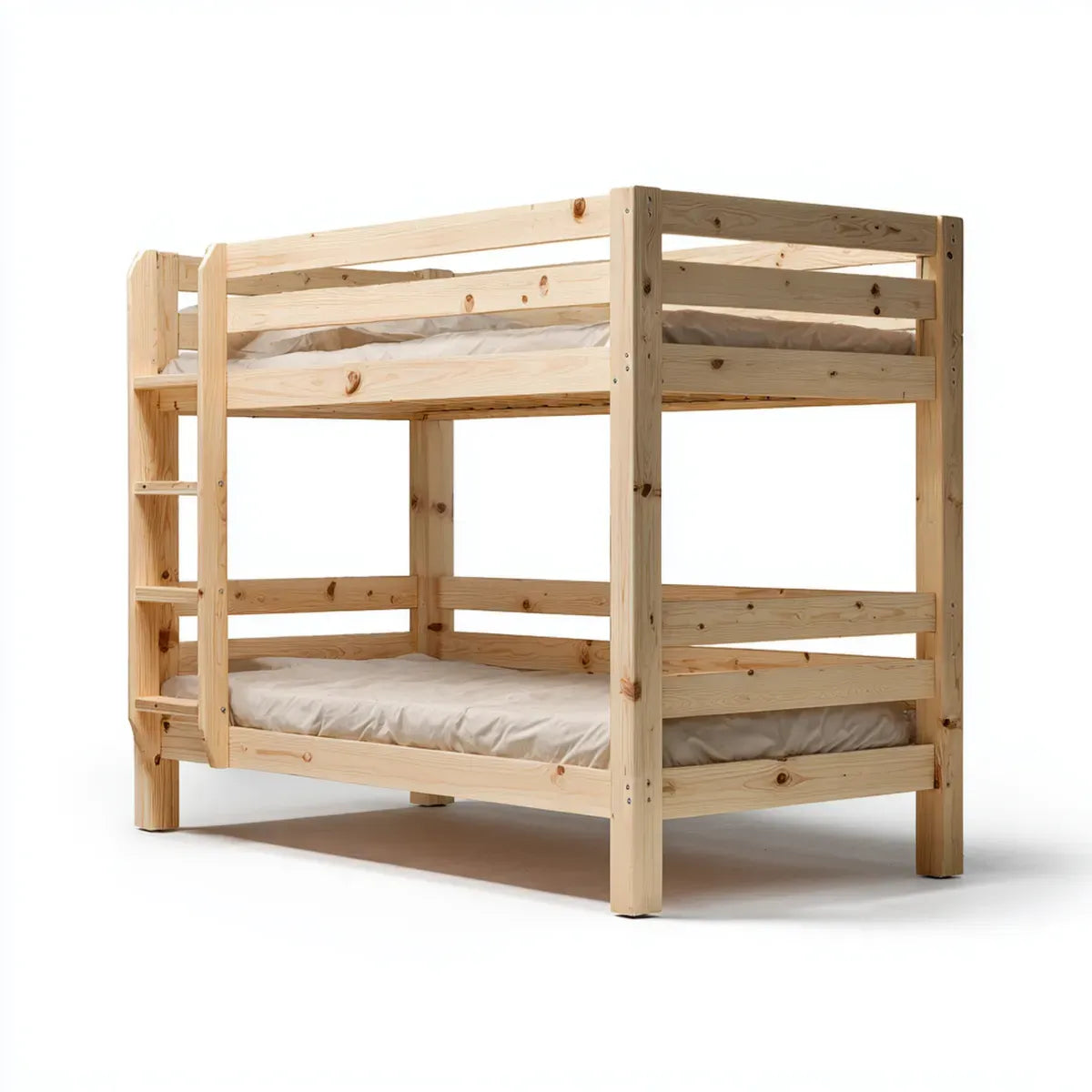 Letto a castello per bambini naturale 90 x 190 cm in pino massello rettangolare con scala laterale