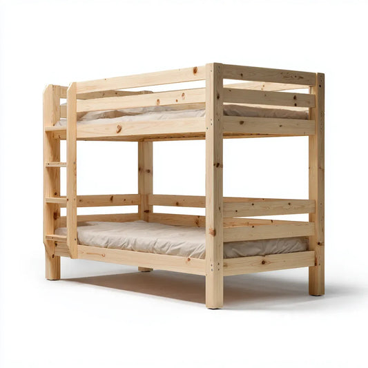 Letto a castello per bambini naturale 90 x 190 cm in pino massello rettangolare con scala laterale