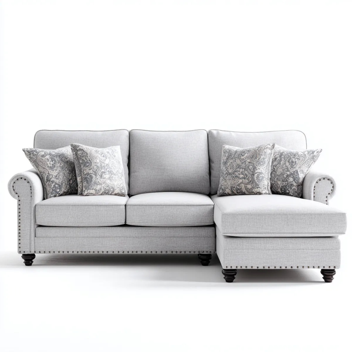 Divano angolare 3 posti grigio chiaro con chaise longue destra 250 x 160 x 90 cm in poliestere e legno massello forma a L