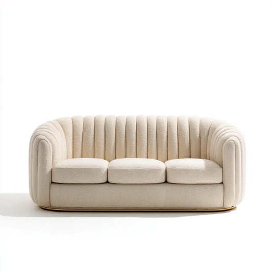 Divano 3 posti curvo avorio 220 x 95 x 75 cm in bouclé di poliestere con struttura in multistrato