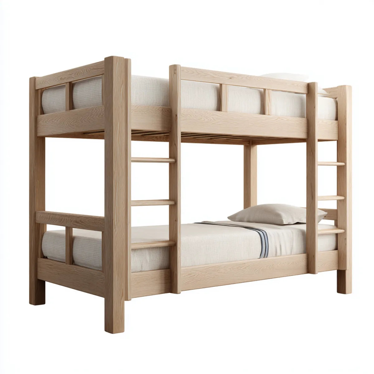 Letto a castello doppio in legno massello di pino naturale 90 x 200 cm rettangolare